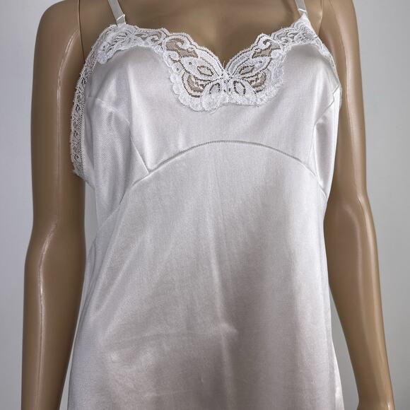 Vintage Adonna Full Slip ILGWU Union USA Off White Lace Nylon Ribbon Straps - Picture 3 of 8